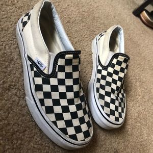 White and black checkered Vans